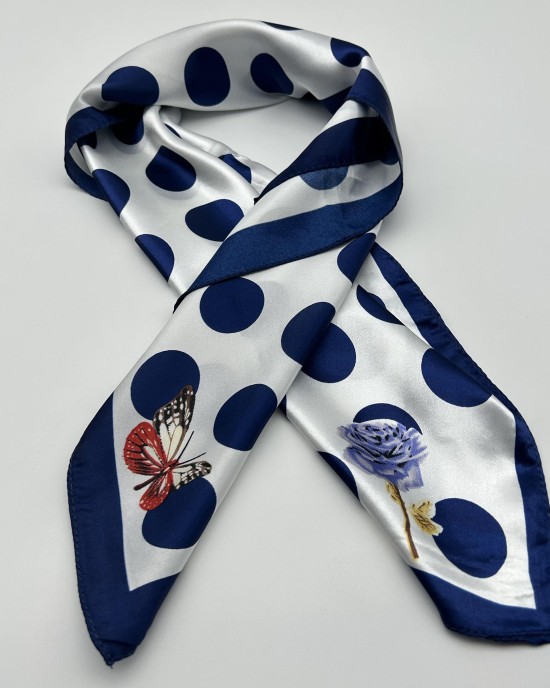 Navy blue retro small silk scarf